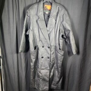 Vintage OUTBROOK Mens Black Double Breasted Leather Trench Coat Size 3X‎ Goth